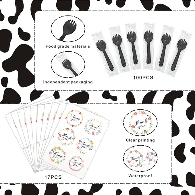 100 Pcs Aluminum Foil Baking Cups with Lids,5oz cupcake liners with lids,Disposable Ramekins Mini Cake Containers Tin Mini Muffin Liners for Wedding Christmas Party (Cow Print)