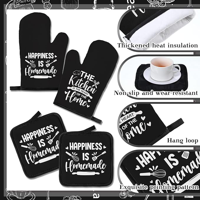 Bencailor 12 Pcs Farmhouse Kitchen Decor Sets, 8 Black Kitchen Dish Towels 2 Pot Holders 2 Oven Mitts Glove, Rustic Hand Towels and Dishcloths Sets for Home Decorations Accessories Christmas Mom Gifts
