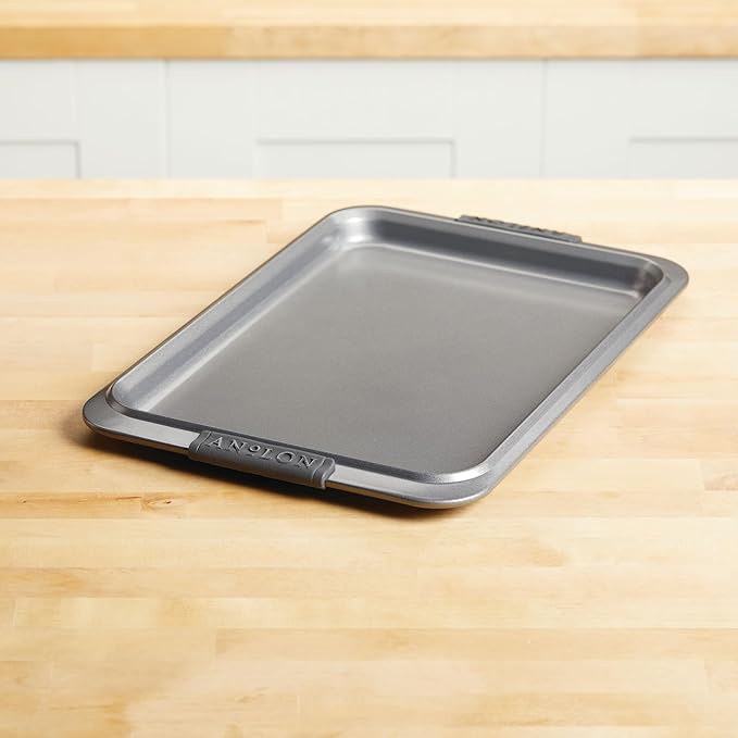 Anolon Advanced Nonstick Bakeware with Grips, Nonstick Cookie Sheet / Baking Sheet - 10 Inch x 15 Inch, Gray