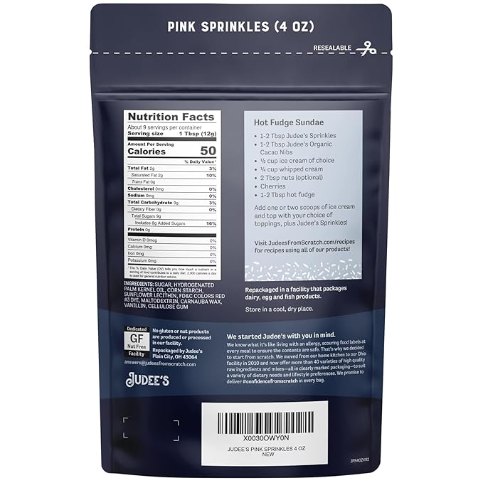 Judee's Gluten Free Pink Sprinkles 4 oz - Gluten-Free and Nut-Free - Brighten Up Your Baked Goods - Great for Cookie and Cake Decoration - Use for Baking and as Dessert and Ice Cream Toppings