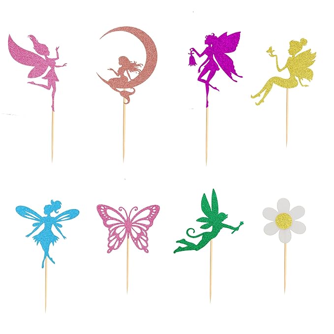 24Pcs Fairy Cupcake Toppers Flower Angel Fairy Butterfly Flower Cupcake Picks for Wedding Bridal Shower Baby Shower Birthday Party Cake Decorations Supplies