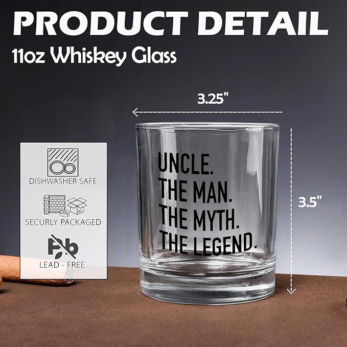 Uncle Whiskey Glasses 10 oz, Uncle Gifts for Birthday Father's Day from Niece Nephew, Funny Old Fashioned Rocks Glasses for Men Drinking Scotch Bourbon Cocktail Liquor Vodka
