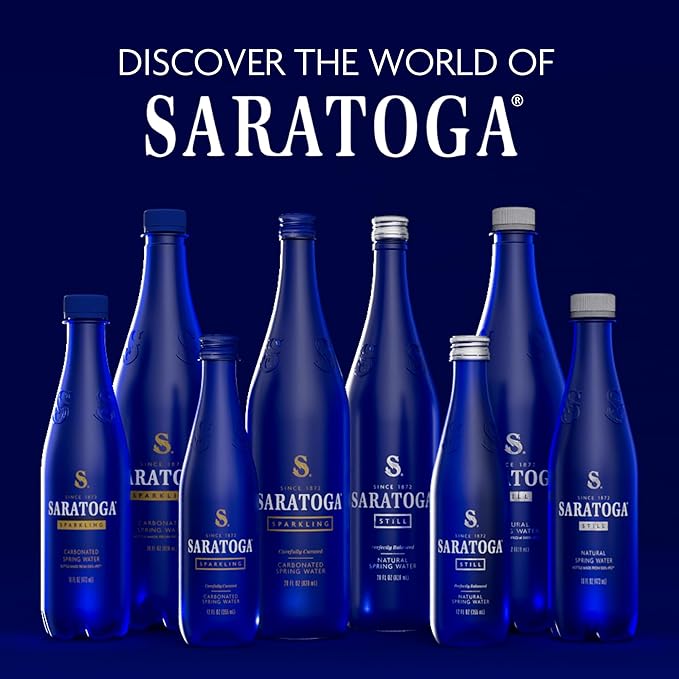 Saratoga Sparkling Water Bottles, 6-Pack - Carbonated Spring Bottled Water with Naturally Occurring Minerals & Electrolytes - Recycled PET Plastic Bottles - 16 Fl Oz