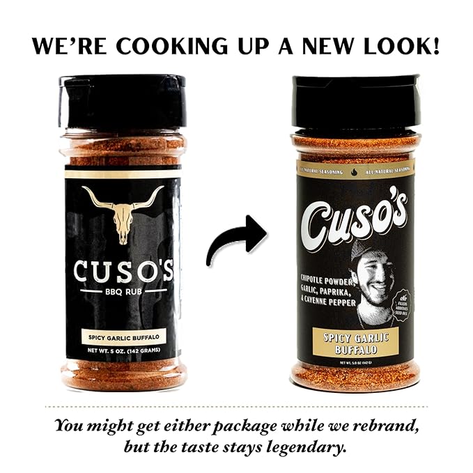 Cuso Cuts Spicy Garlic Buffalo BBQ Rub - Garlic Seasoning - Chicken Wing Seasoning, Spices for Grill, Marinade & Smoking - 1 Count BBQ Rub - 5 oz bottle