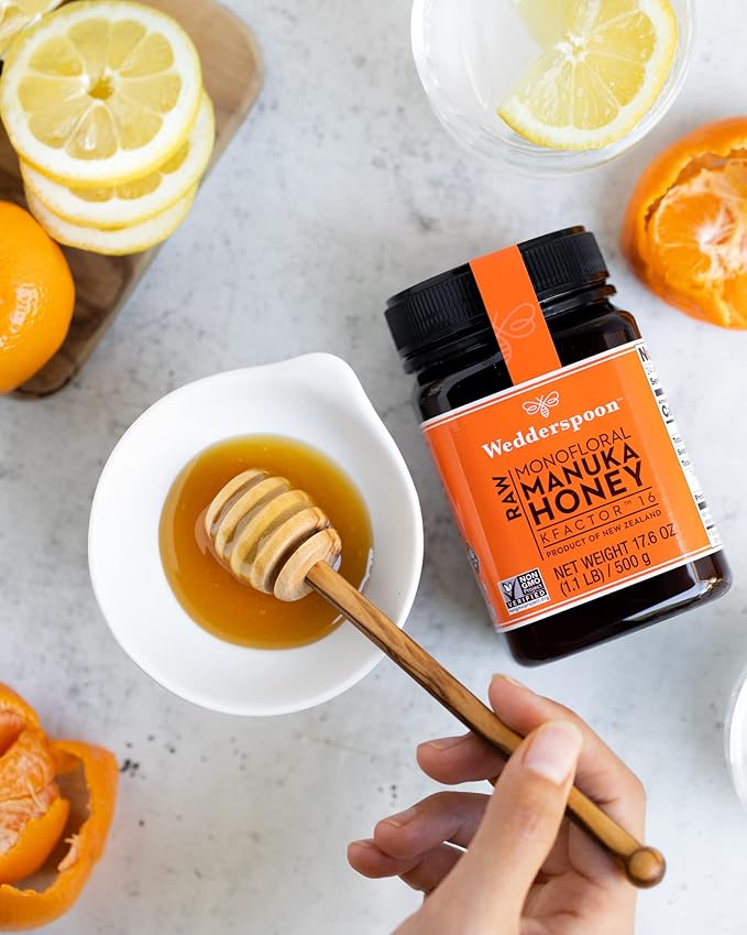 Wedderspoon Raw Premium Manuka Honey, KFactor 16, 17.6 Oz, Unpasteurized, Genuine New Zealand Honey, Traceable from Our Hives to Your Home