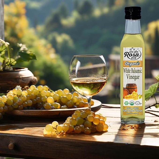 De La Rosa Organic White Balsamic Vinegar, Aged in Spanish Wood Barrels, Kosher for Passover, Vegan & Gluten-Free, Great for Salad Dressing, Marinades, Organic Balsamic Vinegar 8.45 Oz (Pack of 2)