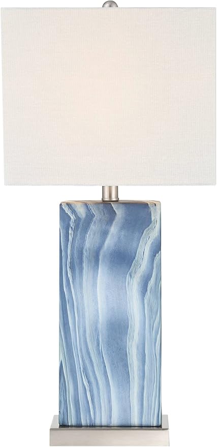 360 Lighting Connie Modern Table Lamps 25" Tall Set of 2 with USB Charging Ports Blue Faux Marble White Rectangular Shade for Bedroom Living Room House Desk Bedside Nightstand Office Family