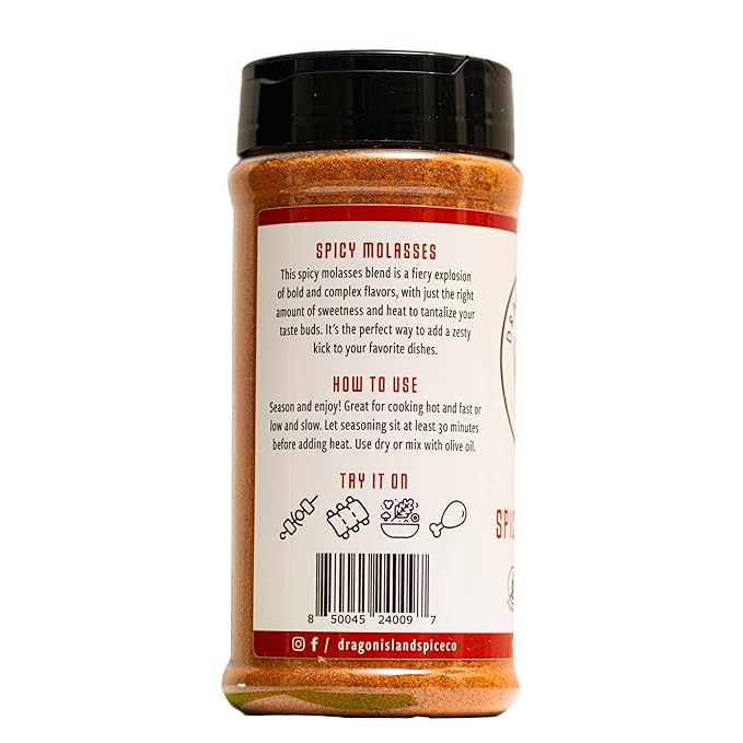Dragon Island Spice Company | Spicy Molasses Seasoning - BBQ Seasoning - Spicy BBQ Rub - Pork Rub - Summer Grill Seasoning (10.7 Ounce)