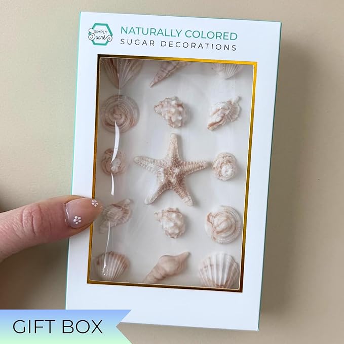 15 Dye Free Seashell Edible Cake Decorations, Vegan, Gluten-Free, Edible Cake Toppers for Cupcakes, Cookies & Desserts, by Simply Sucrì±?(15 Pieces (Gift Box), Blue)
