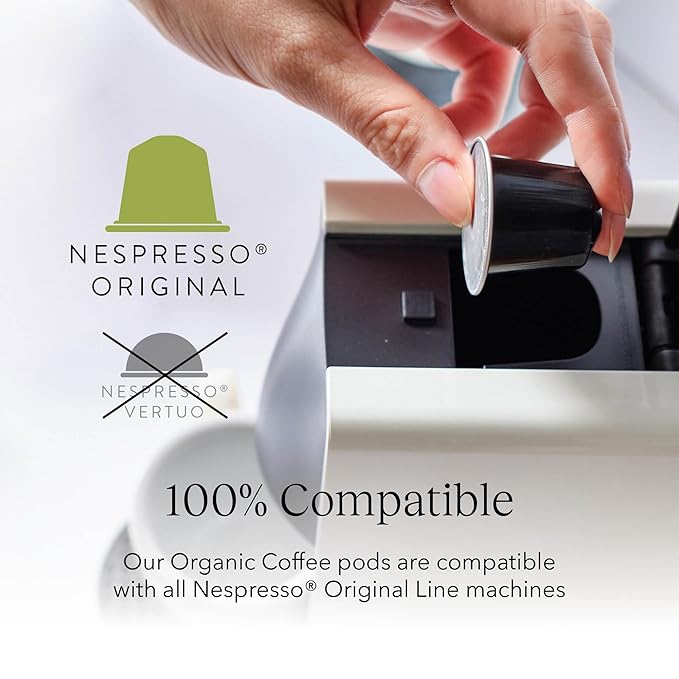 Cru Kafe USDA Organic Half Caff Espresso Coffee Capsules (50 Pods) Fairtrade Coffee Pods Compatible with Nespresso Original Line and Pixie Machines