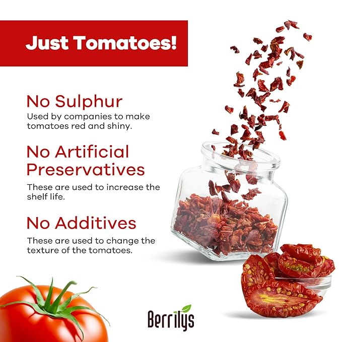 Sun-Dried Tomatoes, 2 LBS, USDA Organic, Berrilys, No Sulfur, No Preservatives, Seasalt is used as natural preservative, Raw, Non-GMO, Great Ingredient for Baking and Cooking