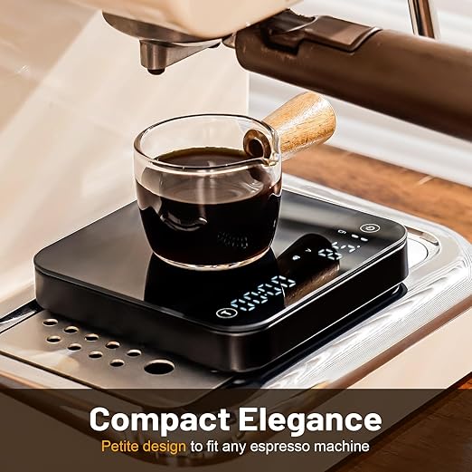 KitchenTour Caf챕Metric Coffee Scale with Timer 0.1g/2000g - Precision Scale for Espresso & Pour Over - Water Flow Speed Mode and Coffee Powder-to-Liquid Ratio Mode - Rechargeable, LCD Display-Black