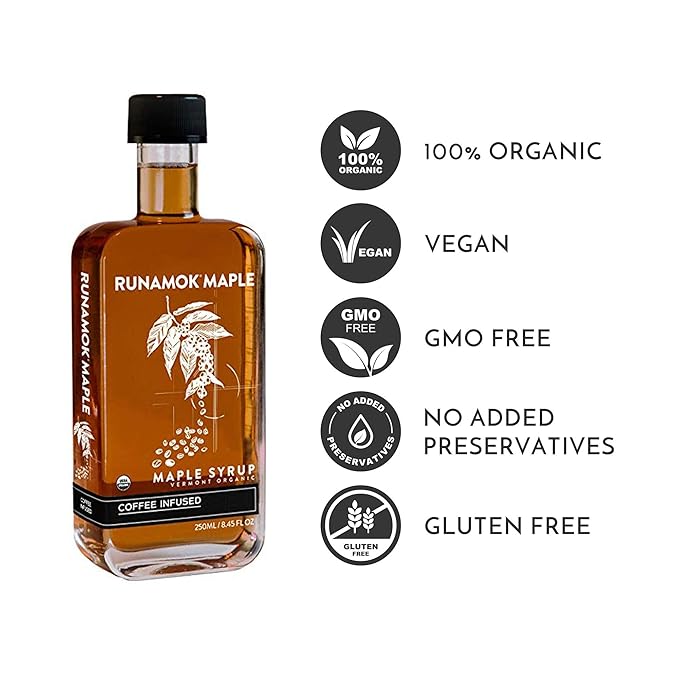 Runamok Coffee Infused Maple Syrup - Authentic & Real Vermont Maple Syrup | Make Your Ultimate Coffee-Milk | Breakfast | 8.45 Fl Oz (250mL)