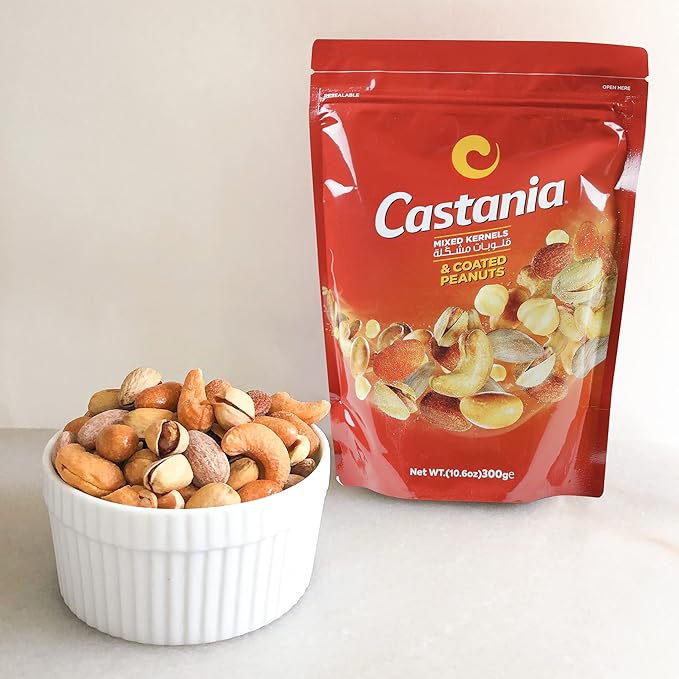 Castania BBQ Lebanese Nuts, Mixed Kernels with Roasted Kri Kri, Almonds, Pistachios, Hazelnuts, Cashews, Peanuts, and Lebanese Peanuts, 10.6oz (Pack of 4)