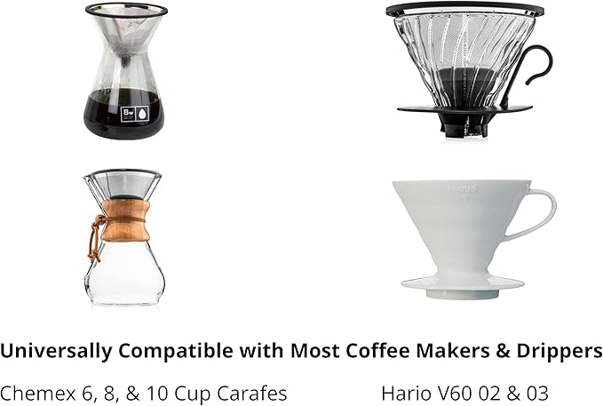 Barista Warrior Pour Over Filters ??Compatible with Chemex, Hario V60 & Popular Coffee Makers ??Reusable Stainless Steel ??Best Coffee Maker and Bar Accessories