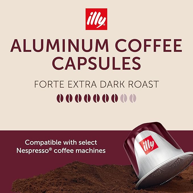 illy Aluminum Espresso Capsules - Compatible with Nespresso Machines - Intenso Bold Roast Coffee- Full of Flavor - Notes of Cocoa and Dried Fruit - Single Serve Capsules - 10 Count (Pack of 5)