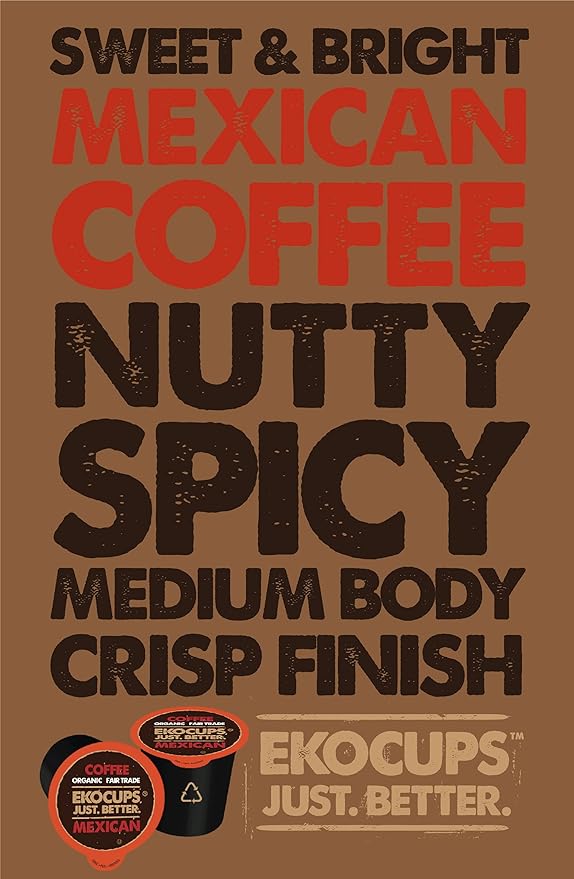 EKOCUPS Mexican Organic Fair Trade Gourment Hot or Iced Coffee Single Serve Cups For Keurig K Cup Brewer, 40 Count