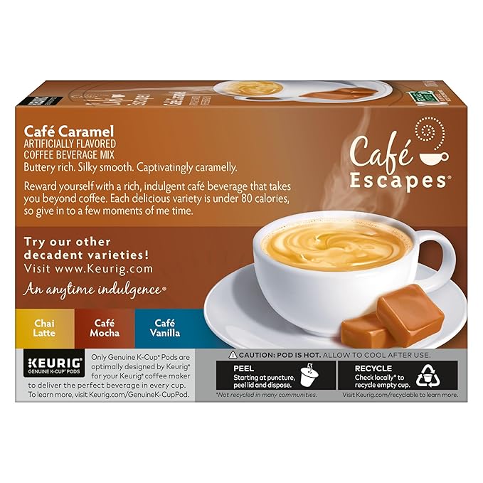 Café Escapes Café Caramel Coffee Beverage, Single-Serve K-Cup Pods, 60 Count