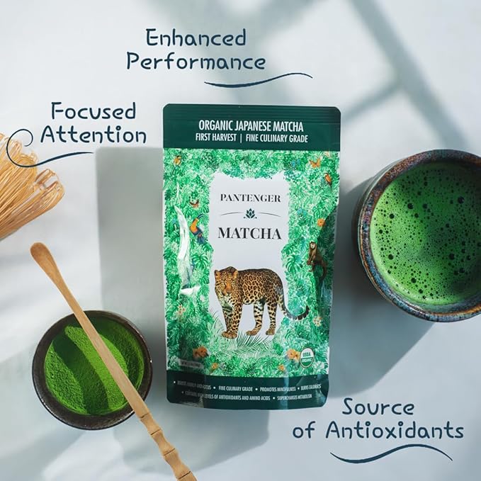 Organic Matcha Green Tea Powder | 3.5 OZ - 80 Servings | Latte & Smoothie Grade | Japanese - First Harvest - Stone Milled | By Pantenger