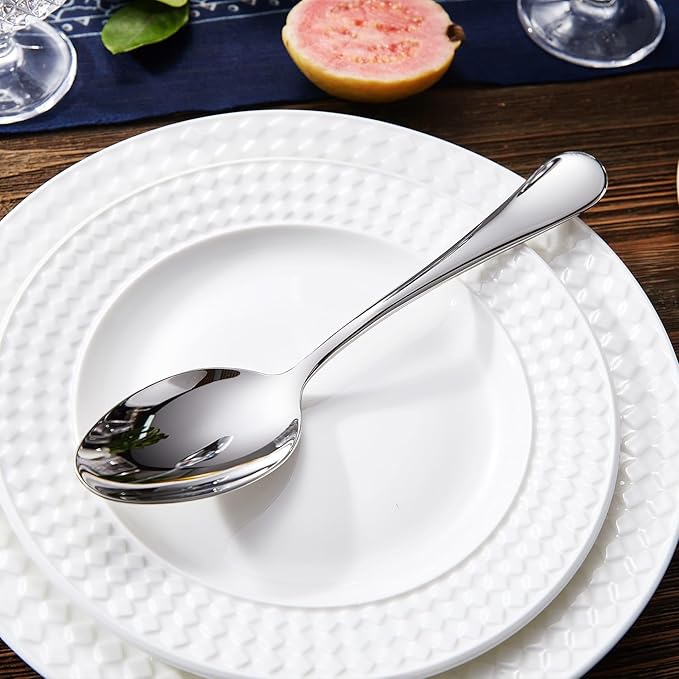 KEAWELL Premium Verona 4-Piece 9 inch Spoon Set ??18/10 Stainless Steel, Heavy-Duty Mirror-Finished Silverware for Daily Meals, Hosting and Special Occasions (4, Serving Spoons)