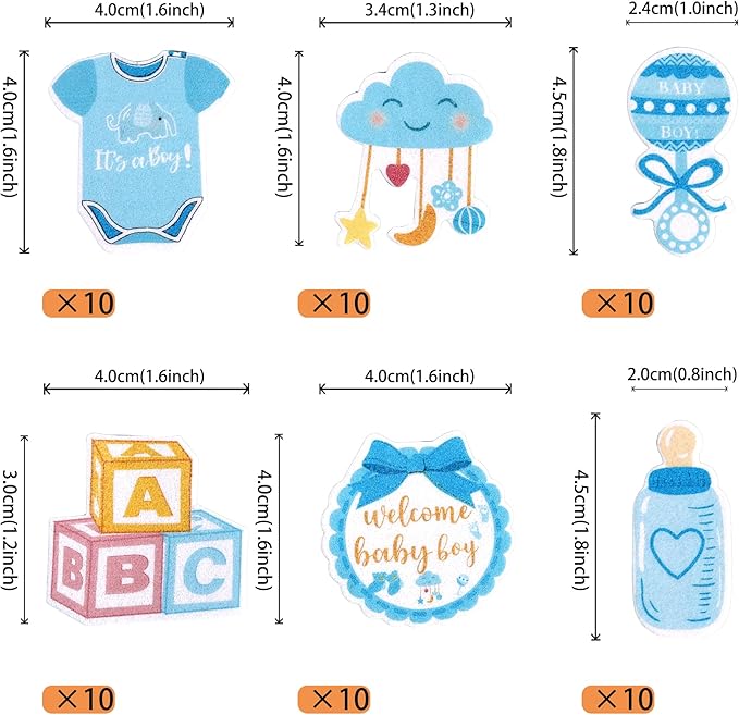 60 PCS Edible Oh Baby Cupcake Toppers Pacifier Cloud Moon Star Welcome Baby Boy Cupcake Picks Edible Baby Shower It's a Boy Cake Decorations for Baby Shower Boys Birthday Party Supplies Blue
