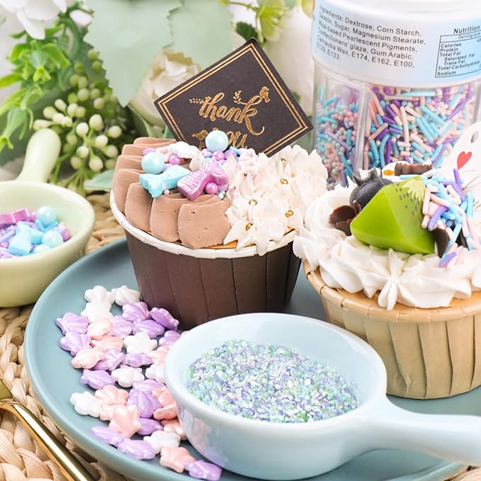 Pastel Mermaid Sprinkles for Cake Decorating, Ocean Seashell Sprinkles with Jimmies and Sanding Sugar for Ice Cream Cupcakes Brownie Cookie Baking Topping