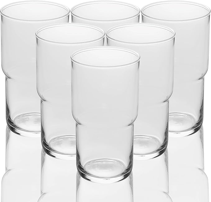 LEMONSODA Stackable Iced Coffee Glasses Set of 6, 48-15 and 21oz Drinking Glasses for Lattes, Tea, Coffee, and Water (21oz, Set of 48)