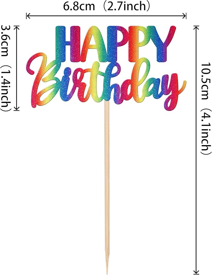 ZHUOWEISM 30 PCS Rainbow Happy Birthday Cupcake Toppers - Glitter Cupcake Picks for Celebrating Birthday & Anniversary Parties - Non-Edible Cake Decorations