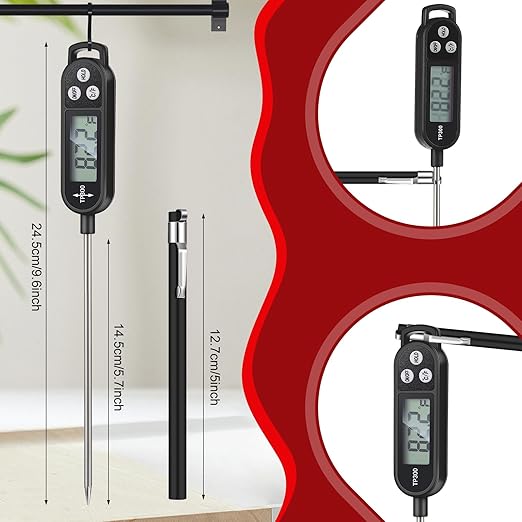 Meat Food Thermometer Food with Probe Water Liquid Instant Read Digital Thermometer Kitchen Cooking Supplies for Cooking BBQ Milk Yogurt (Black)