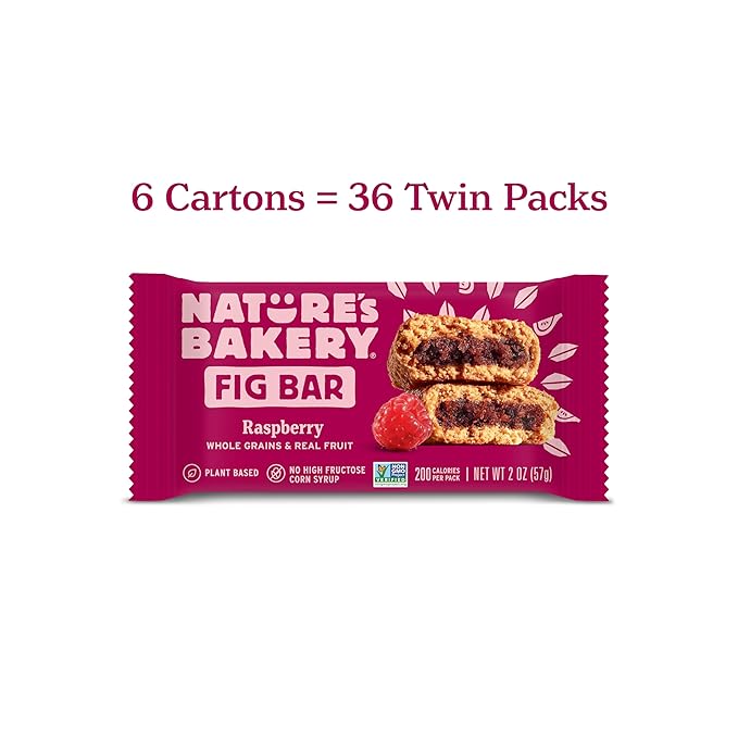 Nature?™s Bakery Whole Wheat Fig Bars, Raspberry, Real Fruit, Vegan, Non-GMO, Snack bar, 6 Count (Pack of 6)