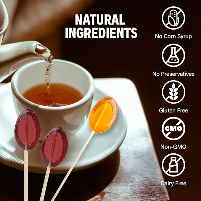 Melville Candy All Natural Honey Spoon Gift Set – Spoons & Lollipops on Wooden Ball Sticks – Gluten-Free, Made in USA Stirrers for Tea, Coffee, & Hot Beverages - Individually Wrapped (6-count, Lavender)