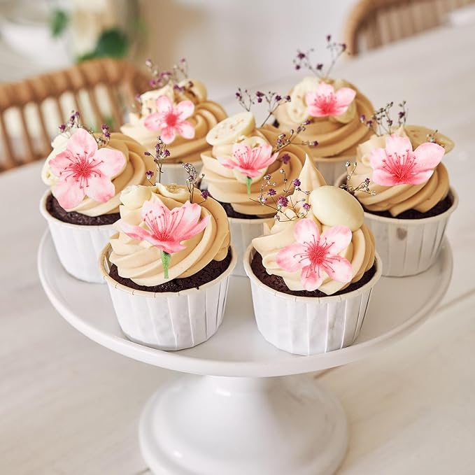 XLIUAX 52Pcs Edible Flower Cupcake Toppers, Wildflower Birthday Cake Decorations for Flower Theme Parties, Bridal Engagement, Baby Shower, Anniversaries(Pink)