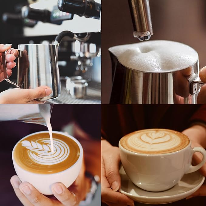 Milk Frothing Pitcher, 32oz Stainless Steel Milk Frother Cup Steaming Pitcher, Coffee Bar Cappuccino Espresso Machine Accessories Barista Tools, Metal Pitcher Milk Jug with Decorating Latte Art Pen