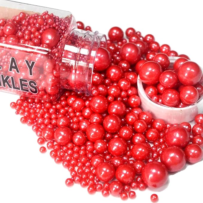 Red Sprinkles Edible Pearls for Cake Decorating Sugar Pearls Candy Cake Sprinkles Mixed Size Cookie Cupcake Cake Topper Decorations Wedding Christmas Halloween Supplies