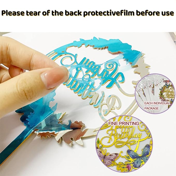 6 Pack Happy Birthday Cake Toppers Gold Butterfly Acrylic Cupcake Toppers for Birthday Cake Decorations Supplies