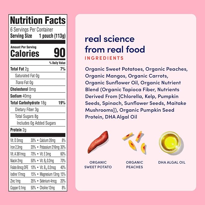 Cerebelly Organic Baby Food Pouches ??Dairy Free Smoothies for Toddlers | No Added Sugar, Fiber, Non-GMO | Toddler Smoothie Pouches | 4oz BPA-Free Baby Food | Sweet Potato Peach | 6 Count