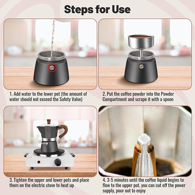 3 Cup Aluminum Moka Pot Classic Stovetop Espresso Coffee Maker 150ml 5oz Coffeemaker Percolator Mocha Pot Greca Coffee Maker Cafe Makers for Italian and Cuban Cafì±?Brewing Gray