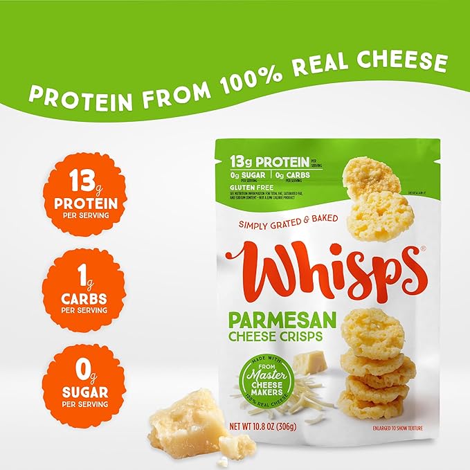Whisps Cheese Crisps Parmesan Cheese | Protein Chips | Healthy Snacks | Protein Snacks, Gluten Free, High Protein, Low Carb Keto Food (2.12 Oz, 6 Pack)
