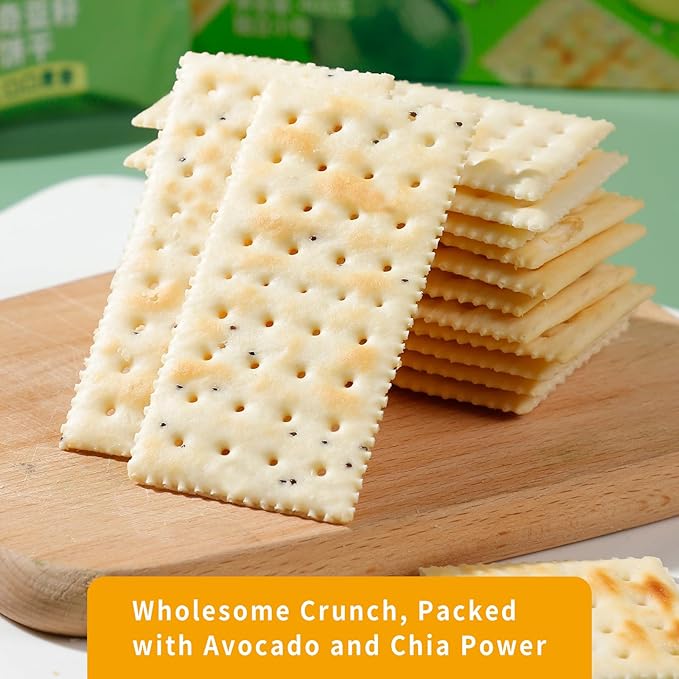 V-LOONG Avocado Chia Soda Crackers, Vlife Baked Saltine Crackers, No Added Sugar Healthy Snacks, (3 PACK, 20.4 Ounce)