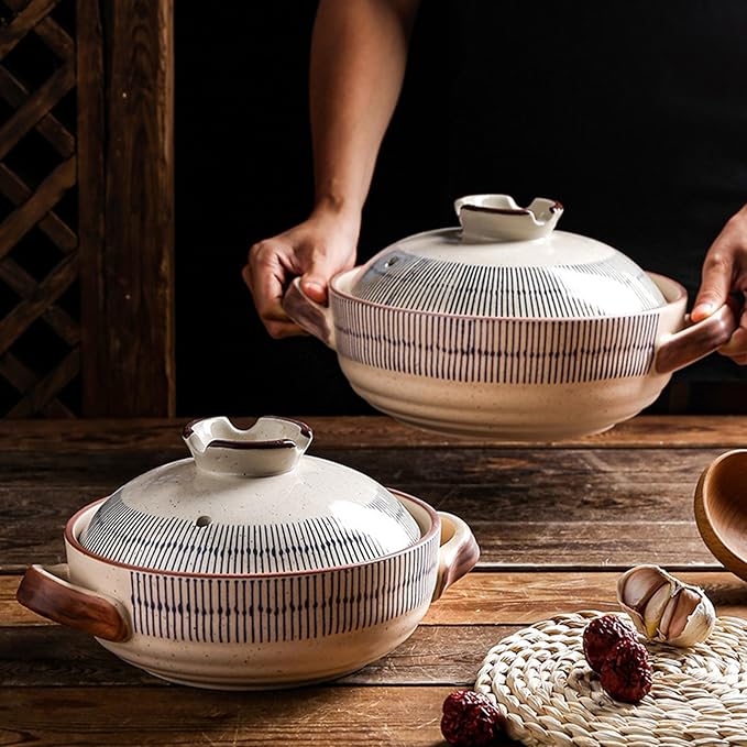 Ceramic Casserole Dish with Lid, Ceramic Cooking Pot Nonstick Earthenware Pot, Ceramic Stew Pot with Handle Round Ceramic Cookware for Stew Steam, Soup Bowl,2.8Quarts
