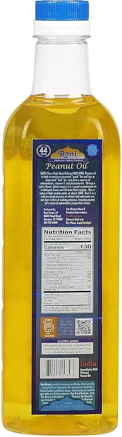 Rani Peanut Oil 33.8 Ounce (1 Liter) Cold Pressed | 100% Natural | NON-GMO | Kosher | Vegan | Gluten Free