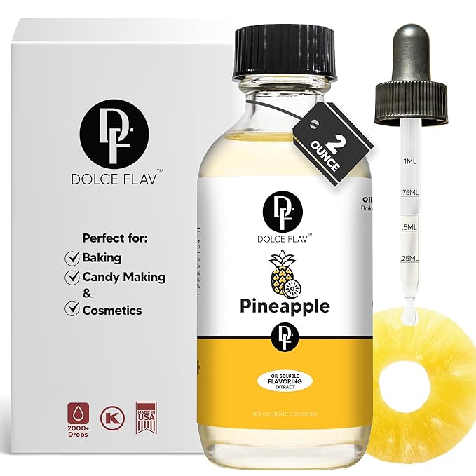 Dolce Flav Pineapple Extract ??2 Ounce Oil-Soluble Kosher, Sugar-Free, Concentrated Tropical Flavor for Candy, Chocolates & Desserts, Includes Measured Dropper