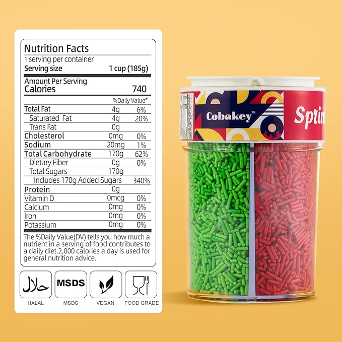 Rainbow Sprinkles for Cake Decorating 4 cell Edible Jimmies Mix Blue Red Green Yellow Sprinkles for Baking Ice Cream Cookies Cupcake Topper 6.5 ounces