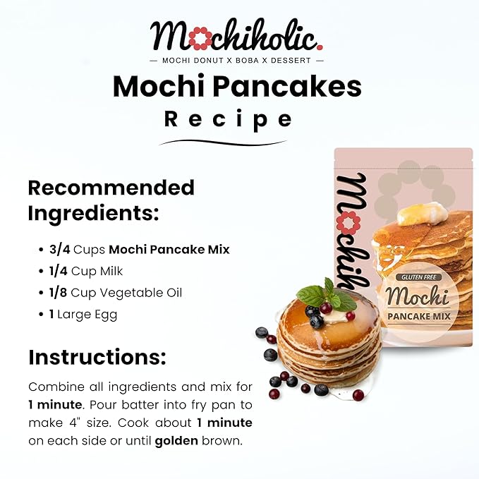 Mochi Pancake Mix Original Recipe, Rice Flour, Gluten-Free with Low Calories and Sugar with Essential Nutrients, 12 oz Healthy Daily Snacks by Mochiholic (Pack of 1)