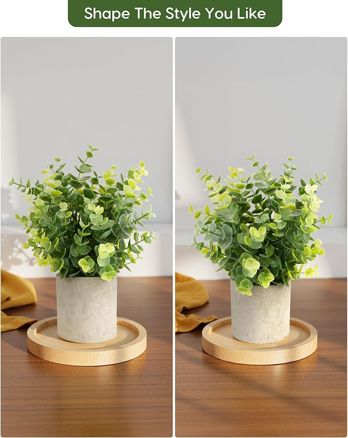 Velener 3 PCS Small Fake Eucalyptus Plant Artificial Potted Plants Indoor for Desk, Shelf, Home Decor Realistic Faux Plant for Office, Bathroom/Living Room Decoration (Sage Green)
