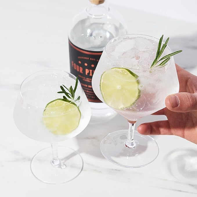 Viski Raye Angled Stemmed Gin and Tonic Glasses Set of 2 - Premium Crystal Clear Cocktail Gin Glasses for Gin Lovers Gift Set - 14oz