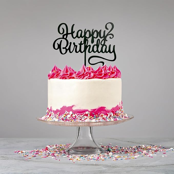 ZHENGYE Black Happy Birthday Cake Topper Set Acrylic Cake Toppers Birthday Cupcake Toppers Decoration For Women Men Baby Shower Birthday Party Decoration(4 Pieces)