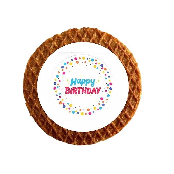 DeReuze Stroopwafels Gift Set – Authentic Caramel Waffle Cookies in Decorative Purple Tulip Tin – Gifts from Netherlands with Messages – Unique Food Gift for Any Occasion (Happy Birthday)