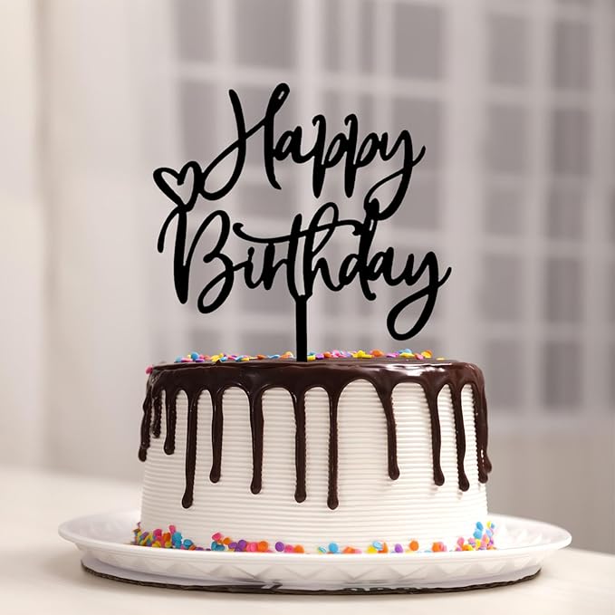 ZHENGYE Black Acrylic Happy Birthday Cake Topper Cupcake Topper Decorations for Baby Shower Children or Adults Cake Decoration Supplies (Black 13)