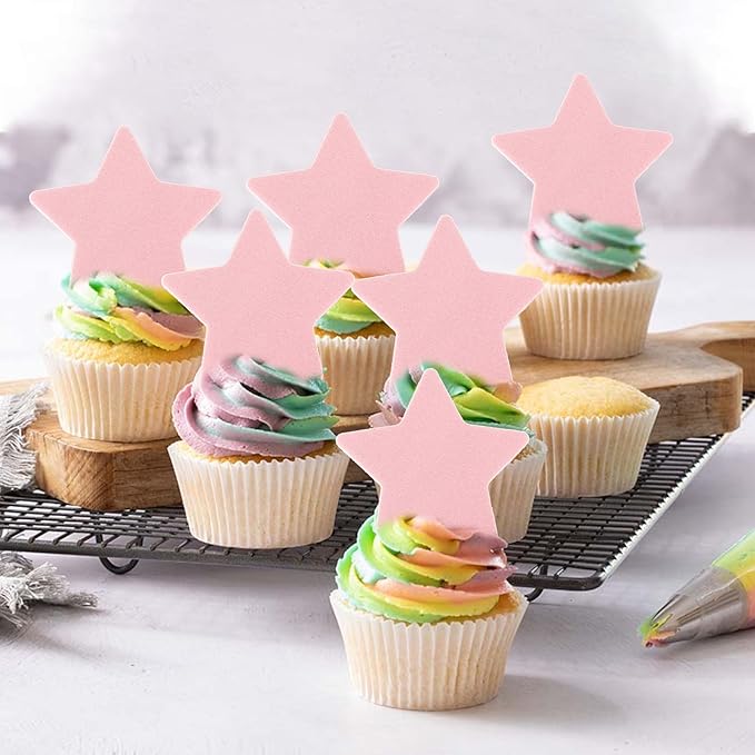 60 Pack Edible Star Cupcake Topper Twinkle Little Star Cupcake Picks Water Paper Little Star Theme Cupcake Decorations for Wedding Engagement Bridal Shower Birthday Party Supplies Pink